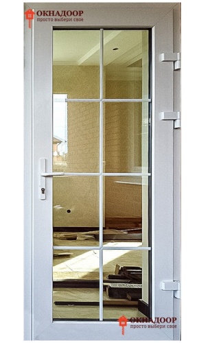 Входная ПВХ дверь Фулпакет шпрос 1, белая.