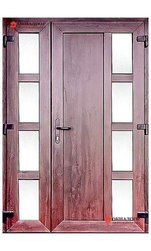Входная ПВХ дверь "Дубль Квадро Дуб", двустворчатая, ламинированная.