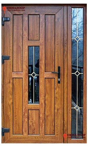 Входная ПВХ дверь "Дабл Лайн" золотой дуб, двустворчатая.