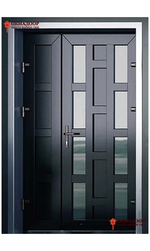 Входная ПВХ дверь "Индилам Дуо", ламинированная, двустворчатая.