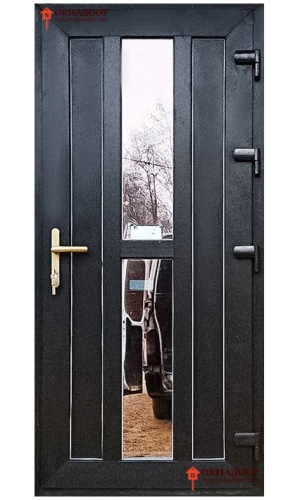 Входная ПВХ дверь "Инди лайн" черный шагрень – уличная пластиковая дверь с текстурным покрытием и усиленной защитой.