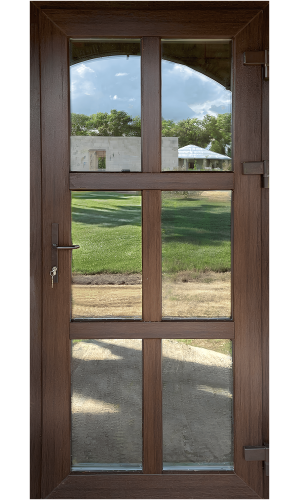 Входная дверь ПВХ "Честер" темный дуб – пластиковая дверь с ламинацией в темном дубе.