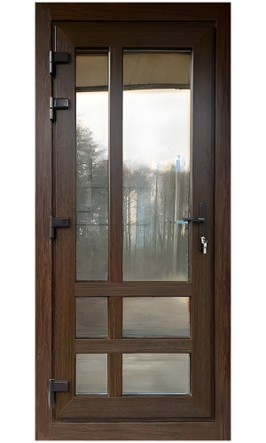 Входная ПВХ-дверь Стронг «темный дуб» — стильное и надежное решение для частного дома.