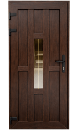 Входная ПВХ дверь "Лайн" темный дуб – стильная дверь с ламинацией под натуральное дерево и отличной теплоизоляцией.