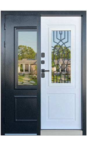 Входная металлическая дверь "Винтер" со стеклопакетом и терморазрывом